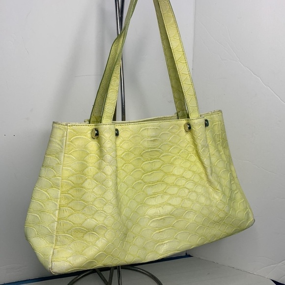Claudia Firenze Light yellow  Croc Embossed Leather Shoulder Bag Made in Italy - Picture 8 of 8